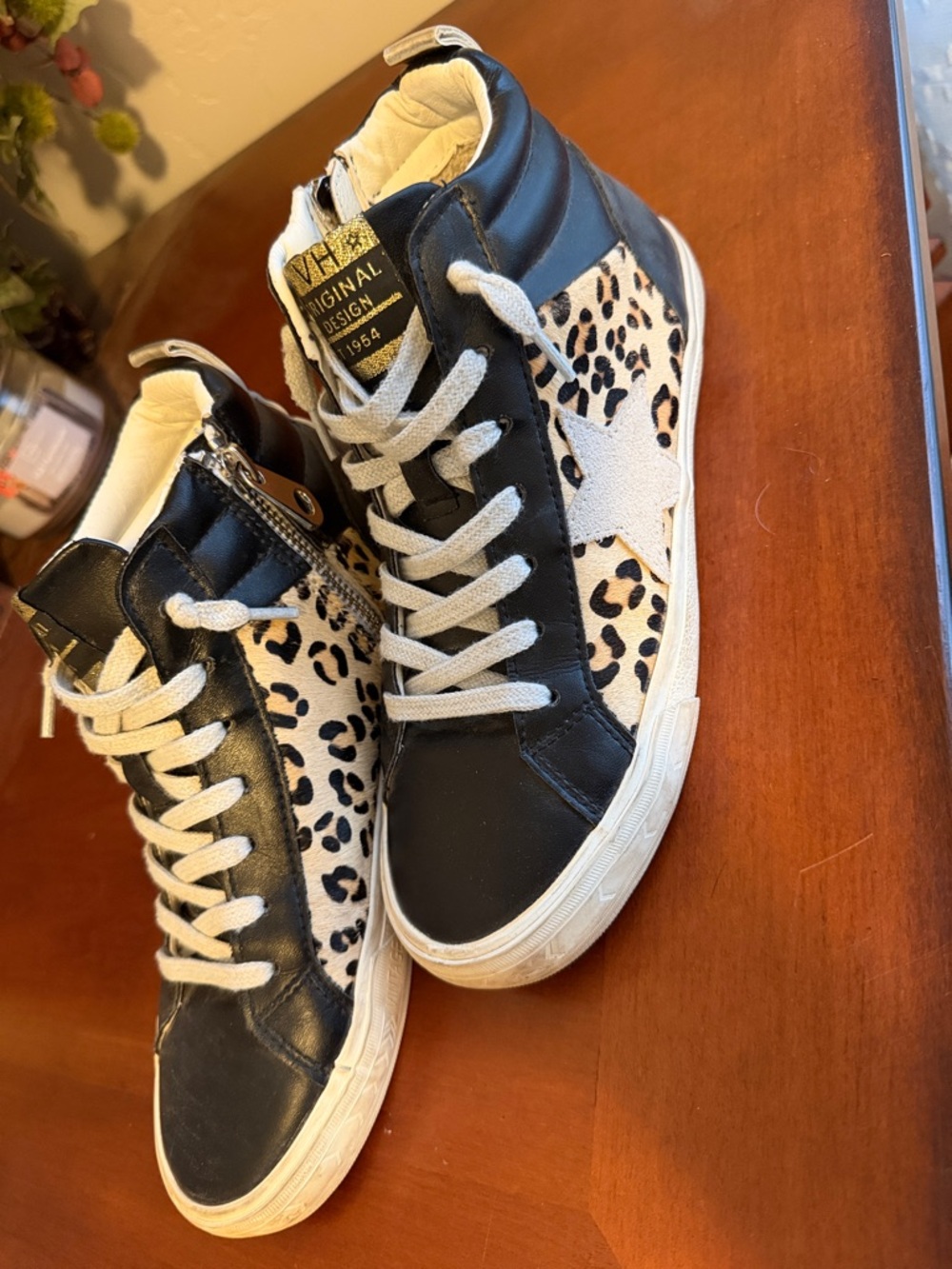 Vintage Havana Leopard Print High-Top Sneakers - Black & Cream